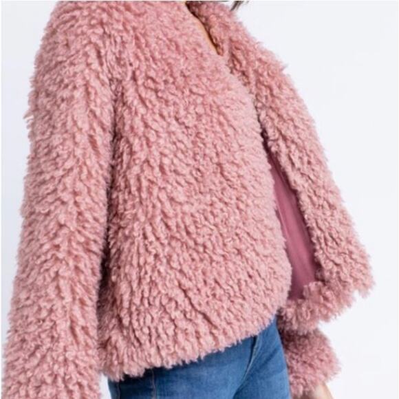 Le Lis Mauve Pink Sherpa Teddy Bear Cozy Soft Warm Fuzzy Open Front Jacket M - Picture 9 of 13
